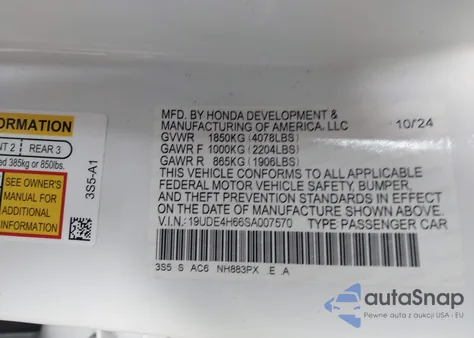 2025 Acura Integra A-Spec Technology from USA, damaged, VIN 19UDE4H66SA007570
